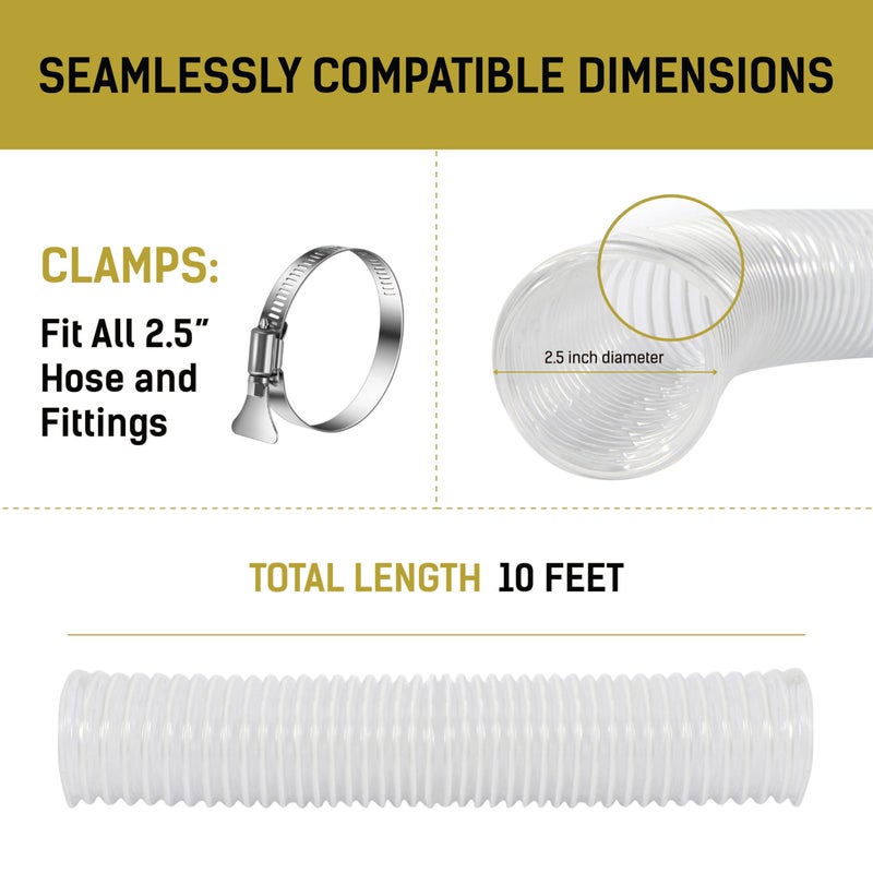 LOSTRONAUT 2.5 Inch x 10 Feet Dust Collection Hose - Flexible Clear PVC Heavy Duty Puncture Resistant Dust Debris Fume Hoses - Reinforced With Coated Wire Helix - Image 5